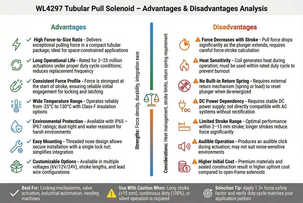 WL4297 Tubular Pull Solenoid Advantage and Disadvantage