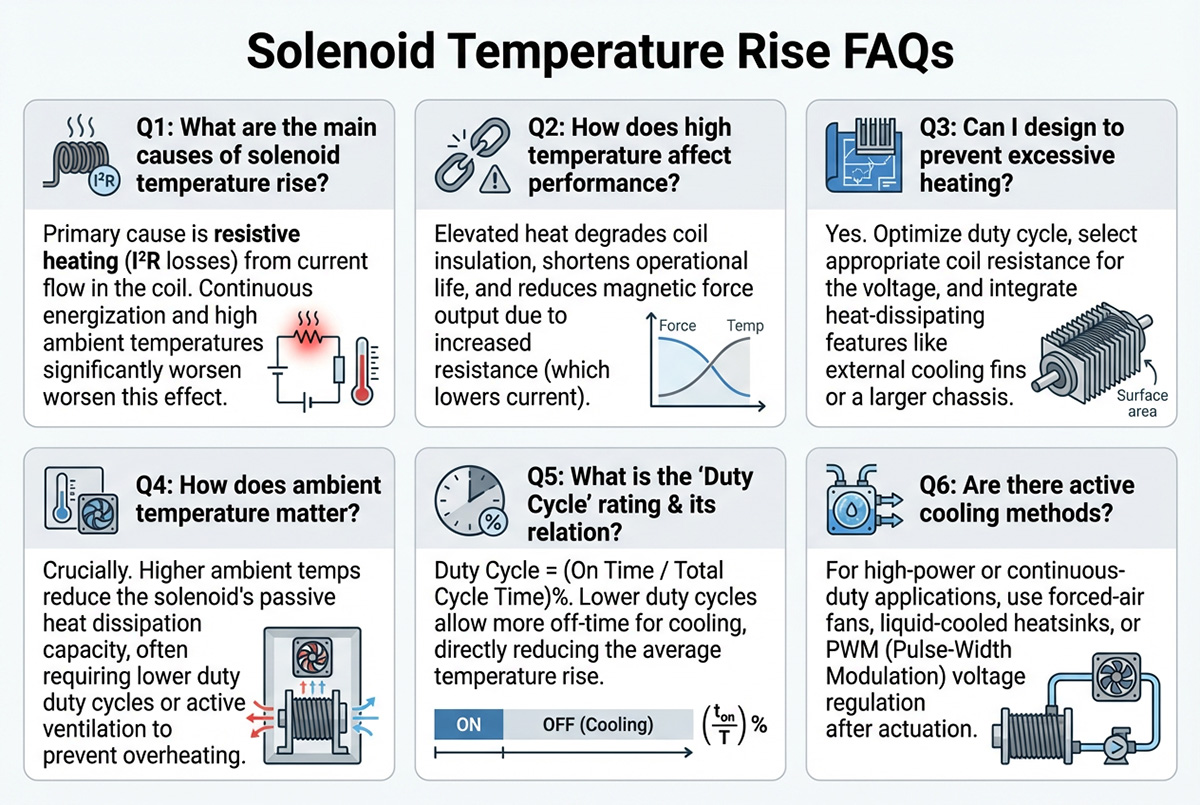 Perguntas frequentes sobre o aumento da temperatura do solenóide