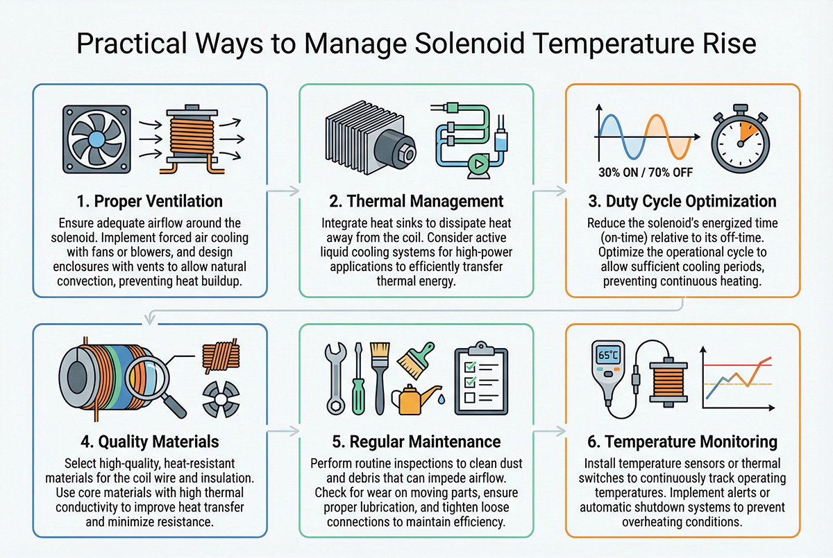 Métodos práticos para controlar o aumento da temperatura do solenóide