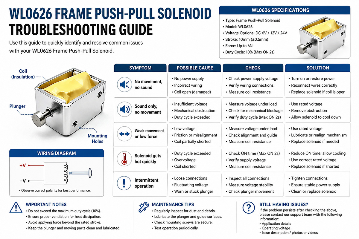WL0626 Frame Push Pull Solenoid Troubleshooting guide