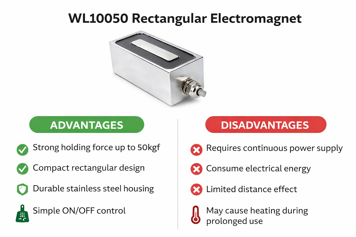 WL10050 Rectangular Electromagnet: Advantages and Disadvantages