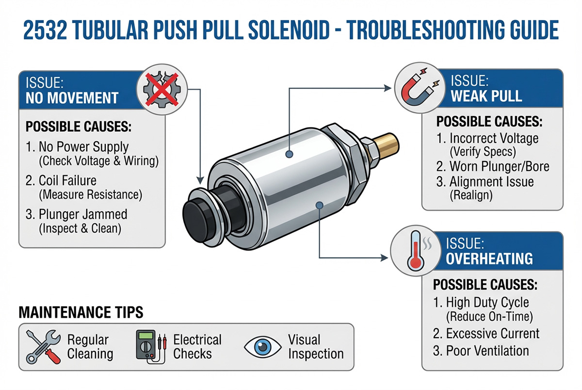 Ghid de depanare a solenoidului tubular de tragere cu împingere WL2532