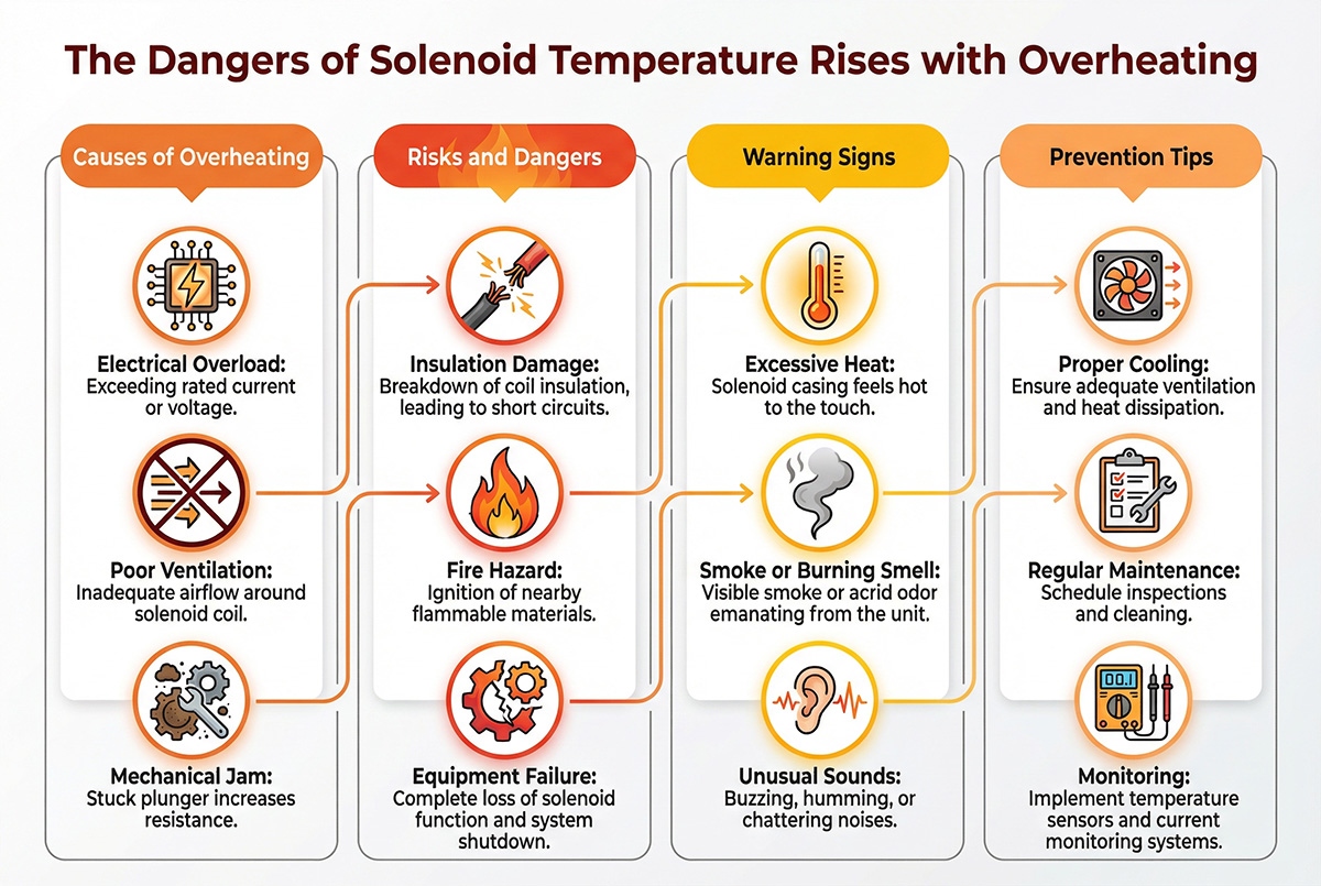 Os perigos do solenóide: a temperatura aumenta com o superaquecimento.