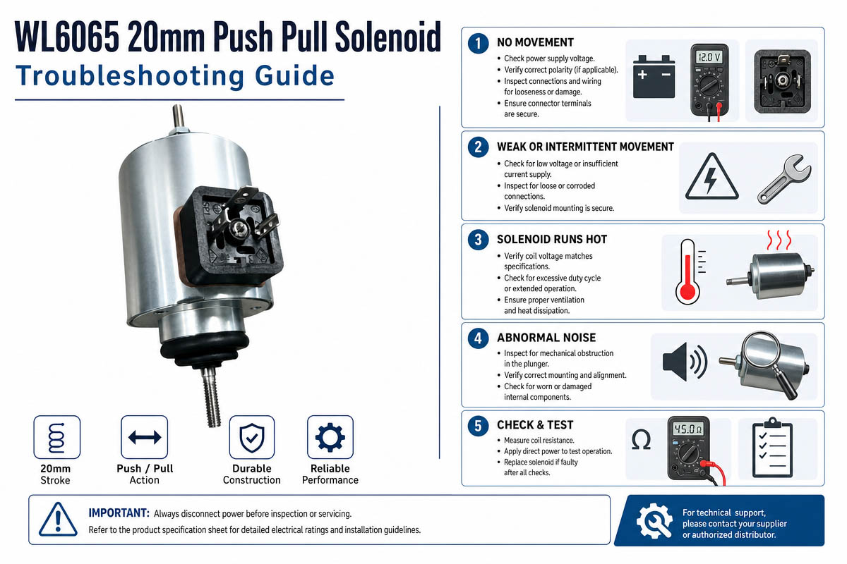 Guida alla risoluzione dei problemi del solenoide Push Pull con corsa di 20 mm