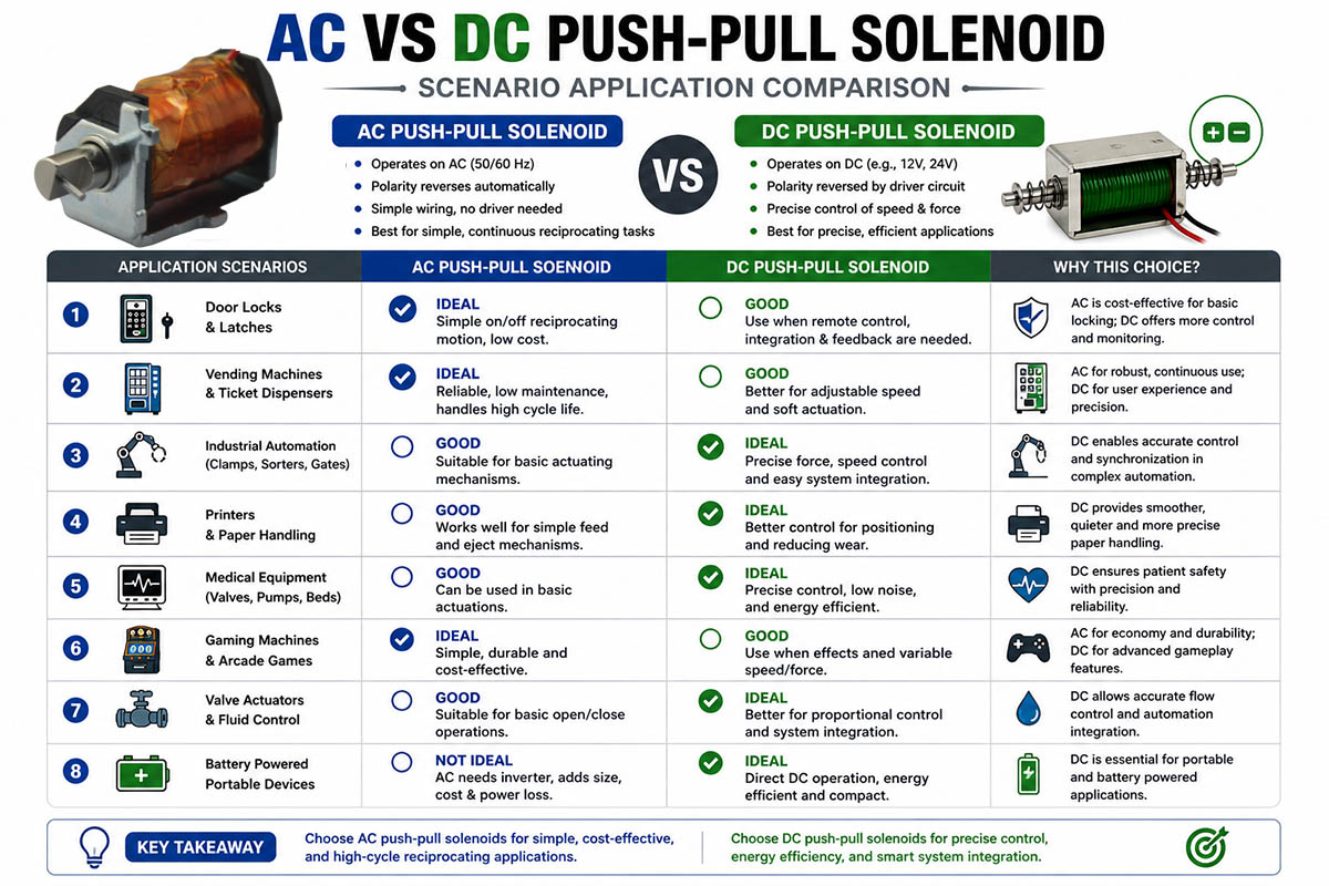 AC VS DC Push-pull Solneoid Scenario application comparison