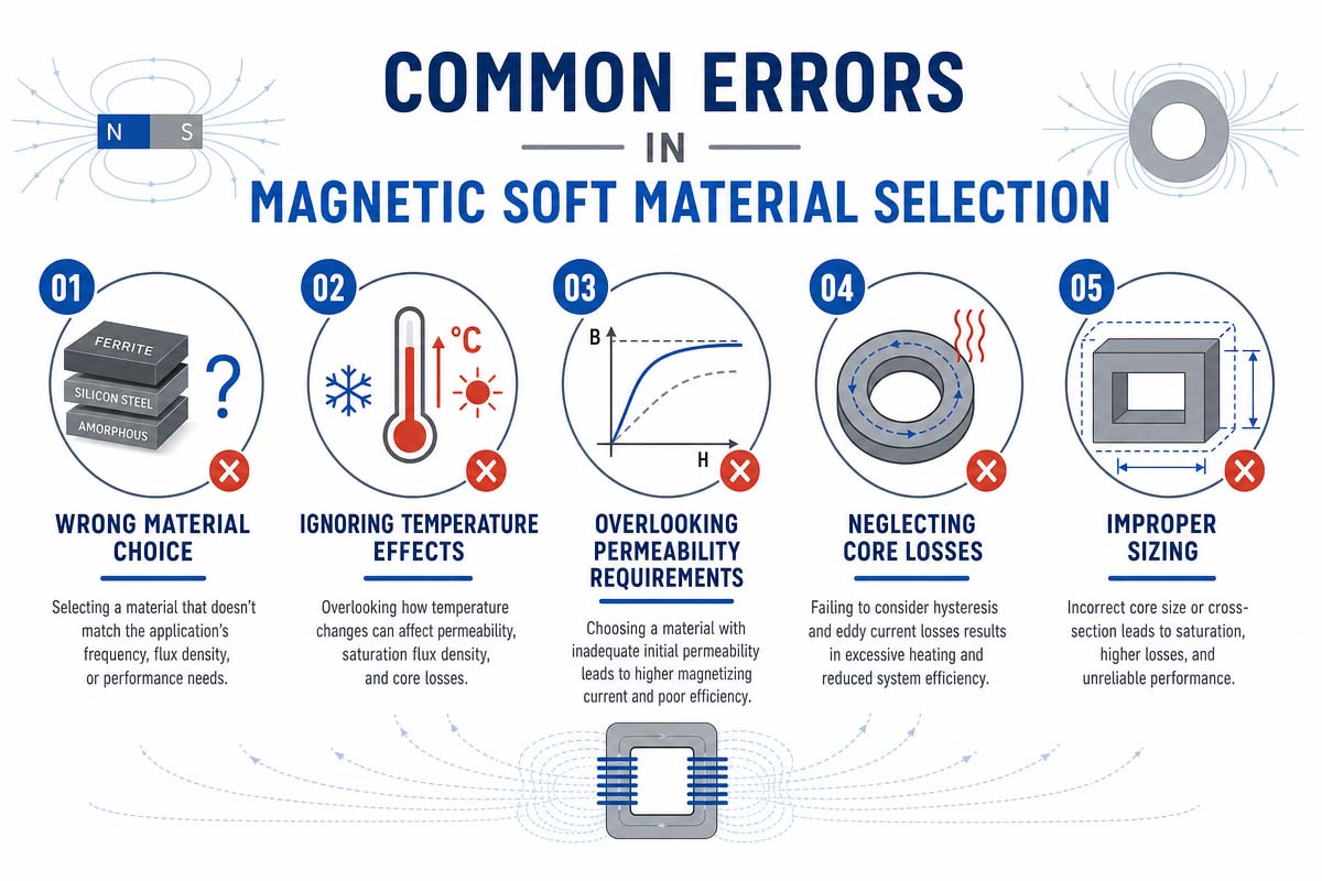 Erori frecvente în selecția materialelor magnetice moi