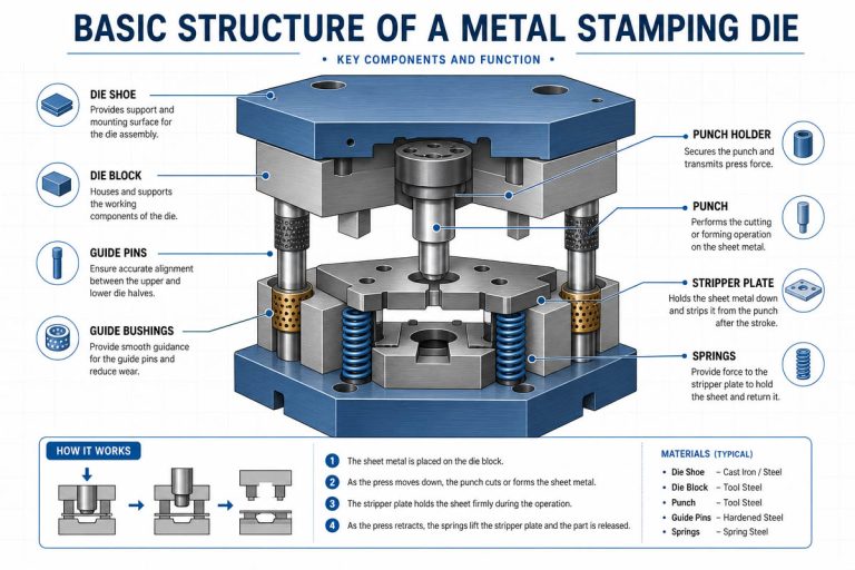 Prezentare a structurii de bază a matriței de ștanțare a metalelor