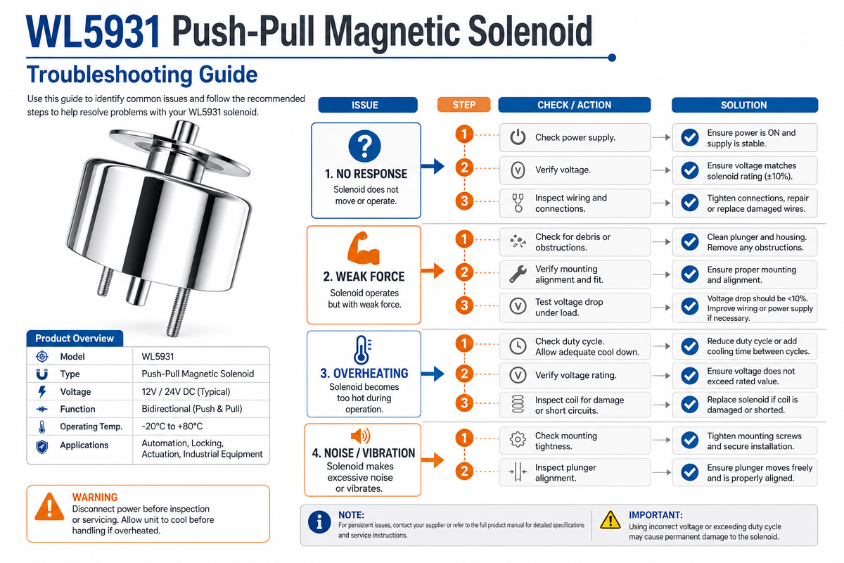 Przewodnik rozwiązywania problemów z elektromagnesem typu push-pull