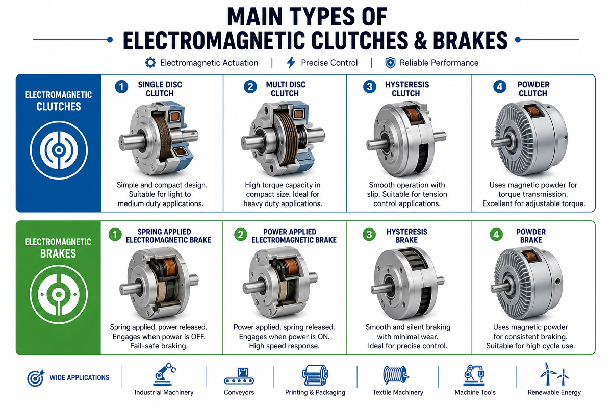 main tyes of electromagnet clutches & brakes