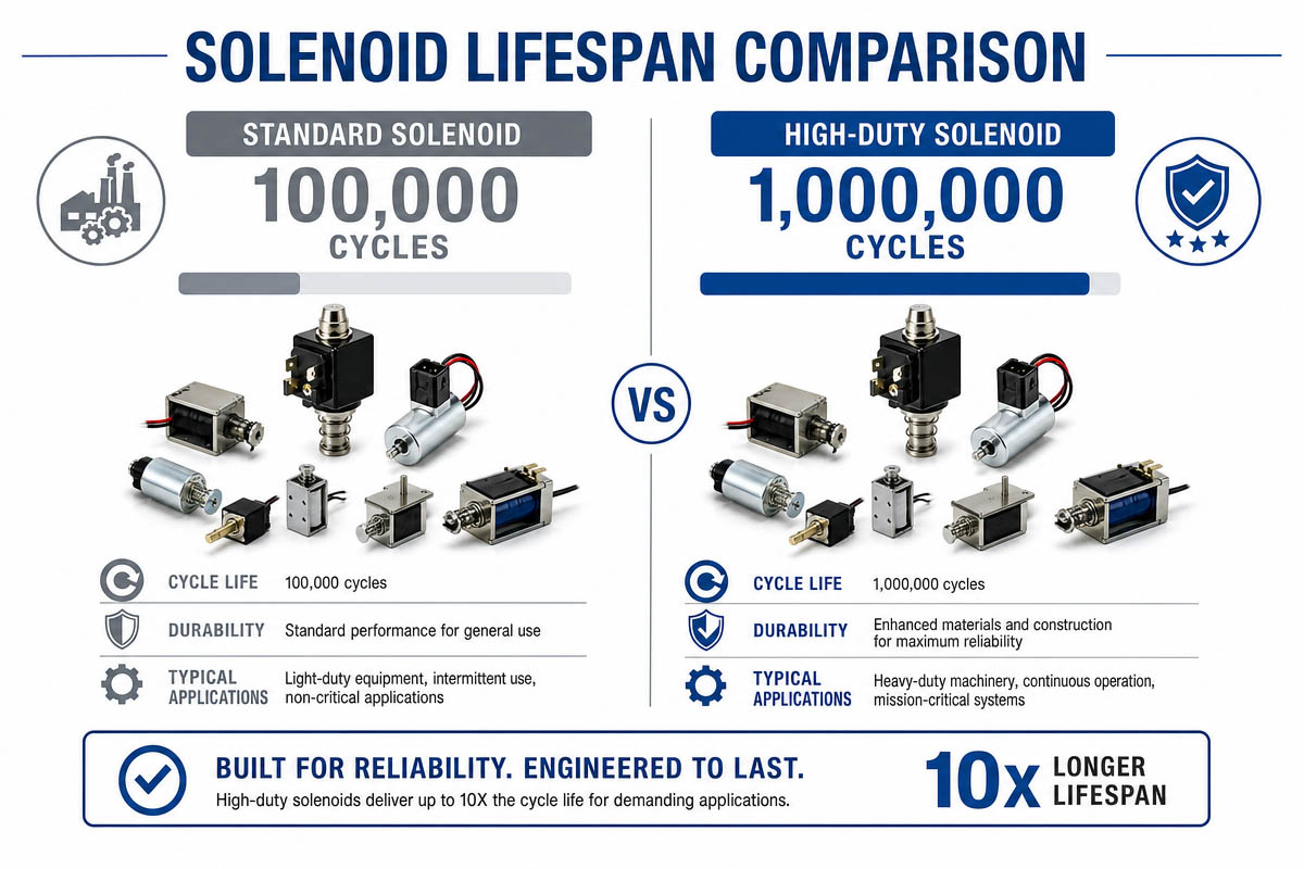 Solenoid Liespan Comparsion 100 000 cycle vs 1 million