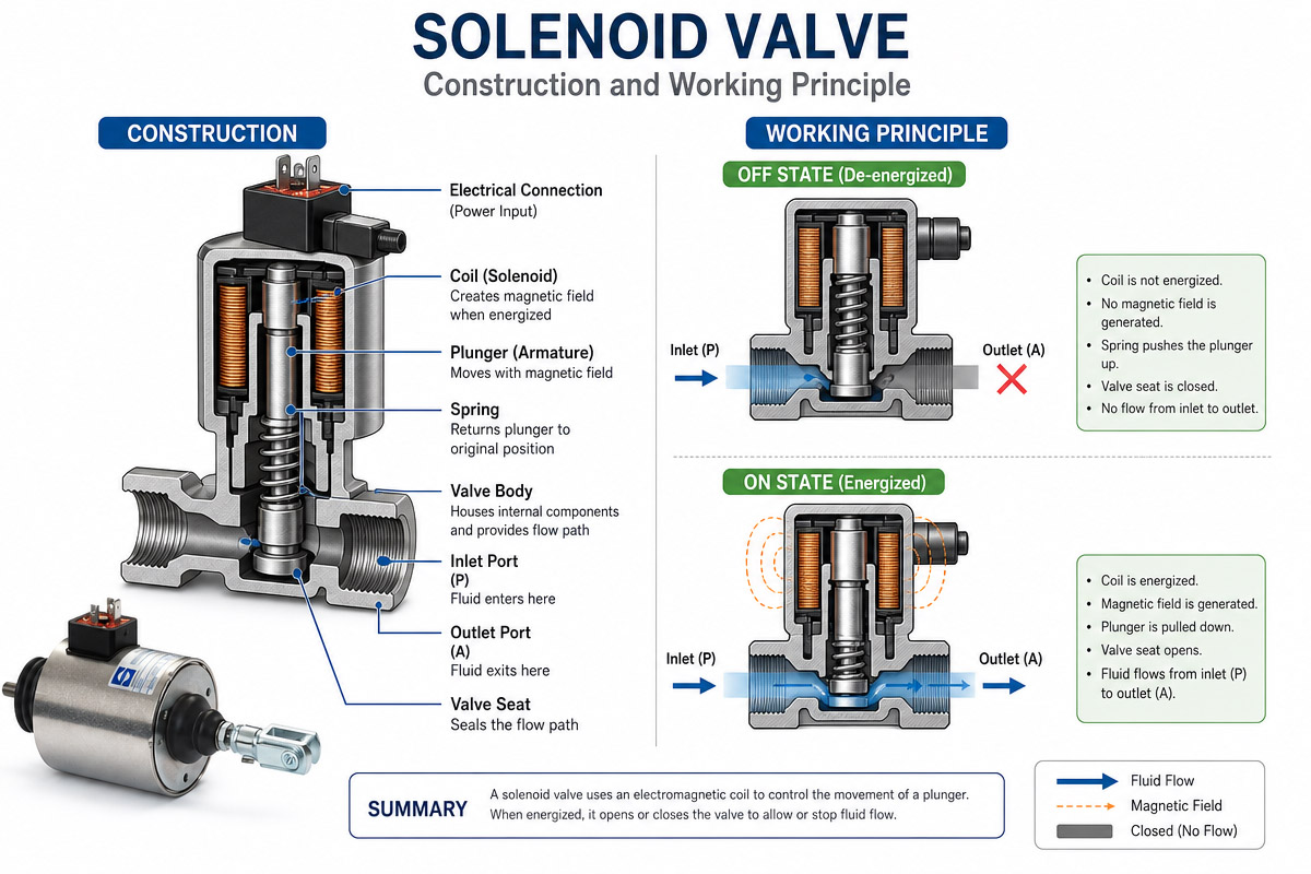 Construcción y principio de funcionamiento de la válvula solenoide