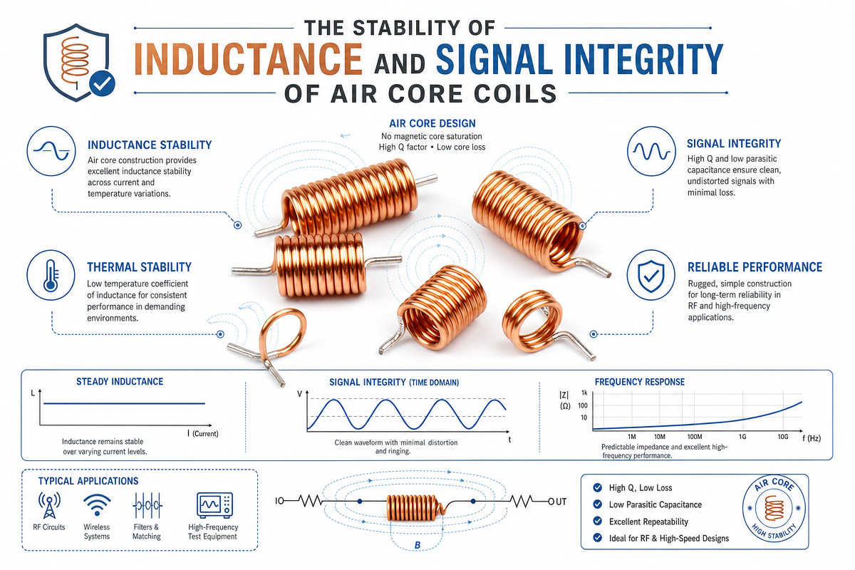 The Stability of Inductance and Signal Integrity of Air Core Coils