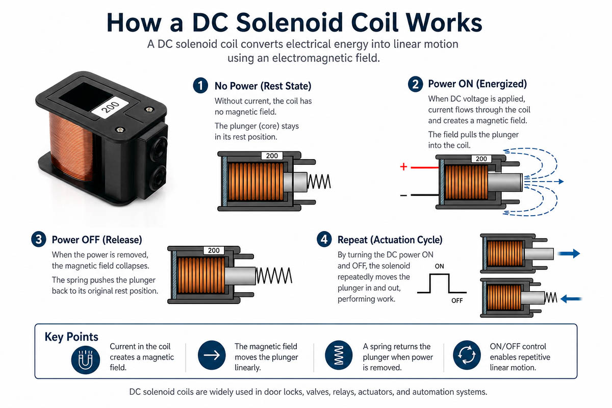 Cómo funciona una bobina solenoide de CC