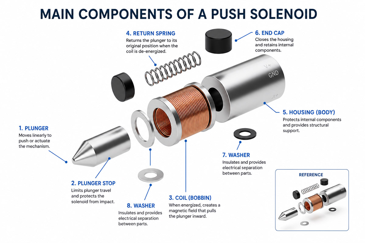 Main Components of a Push Solenoid