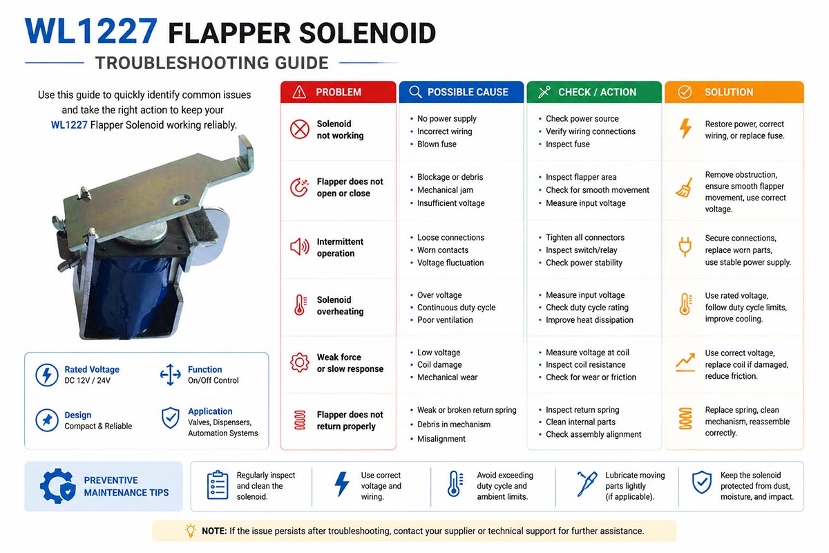 Fejlfindingsvejledning til kompakt flapper-solenoid