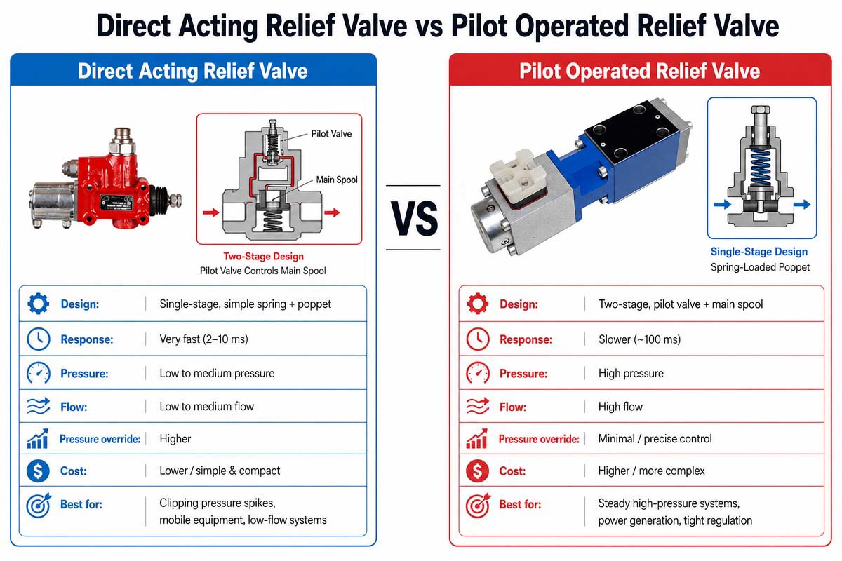 Paghahambing ng Direct Acting vs Pilot Operated Relief Valves