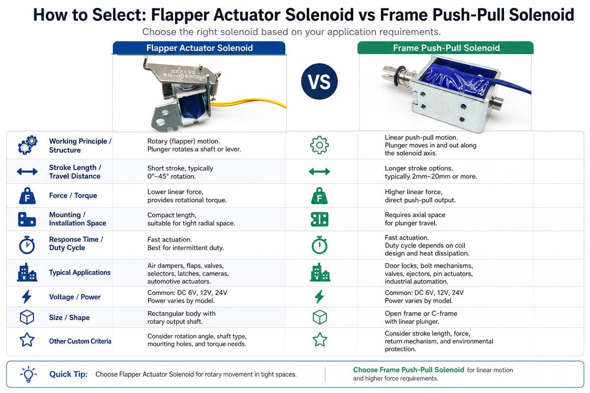 Torolalana amin'ny fisafidianana Solenoida Flapper Actuator VS Flame Push-Pull Solenoid