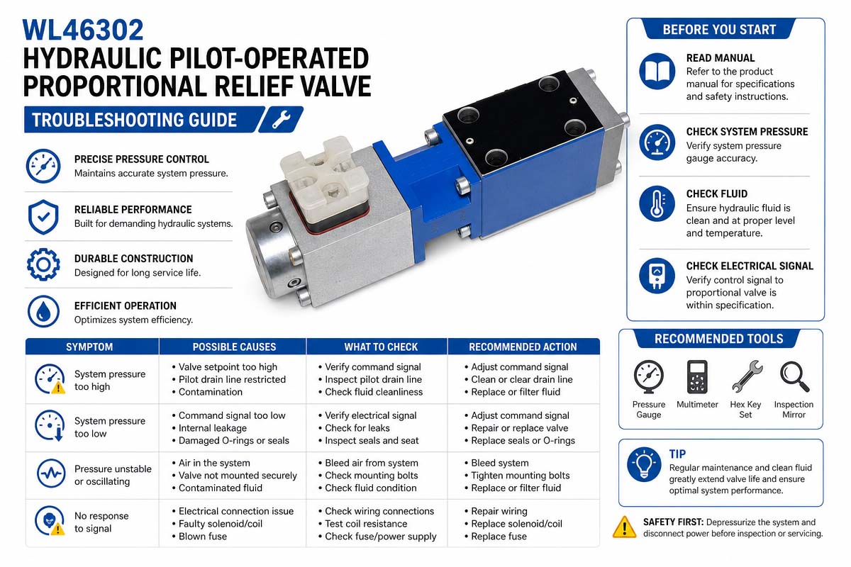Gabay sa Pag-troubleshoot ng Hydraulic Pilot-Operated Proportional Relief Valve