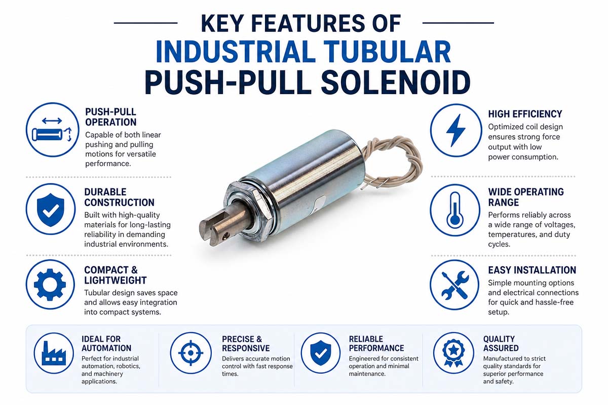 Fitur Utama Solenoid Dorong-Tarik Tabung Industri