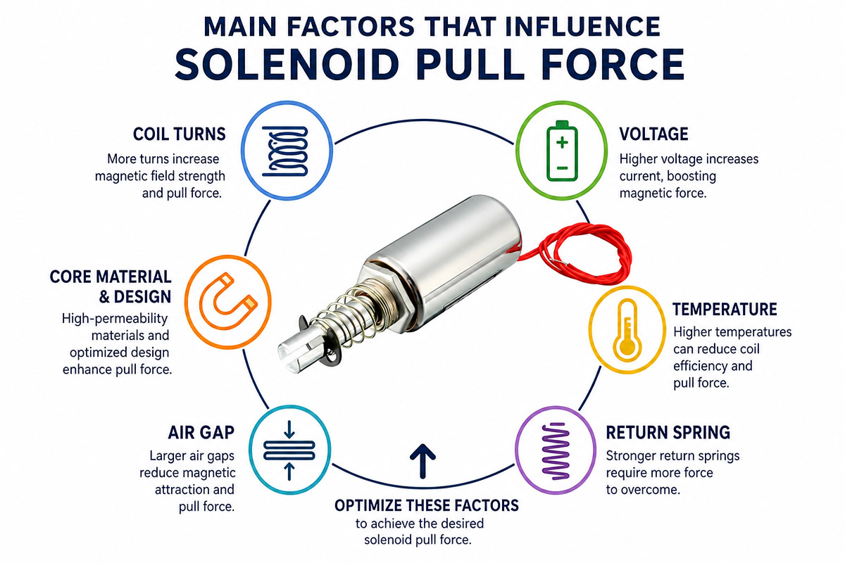 Hlavní faktory ovlivňující tažnou sílu solenoidu