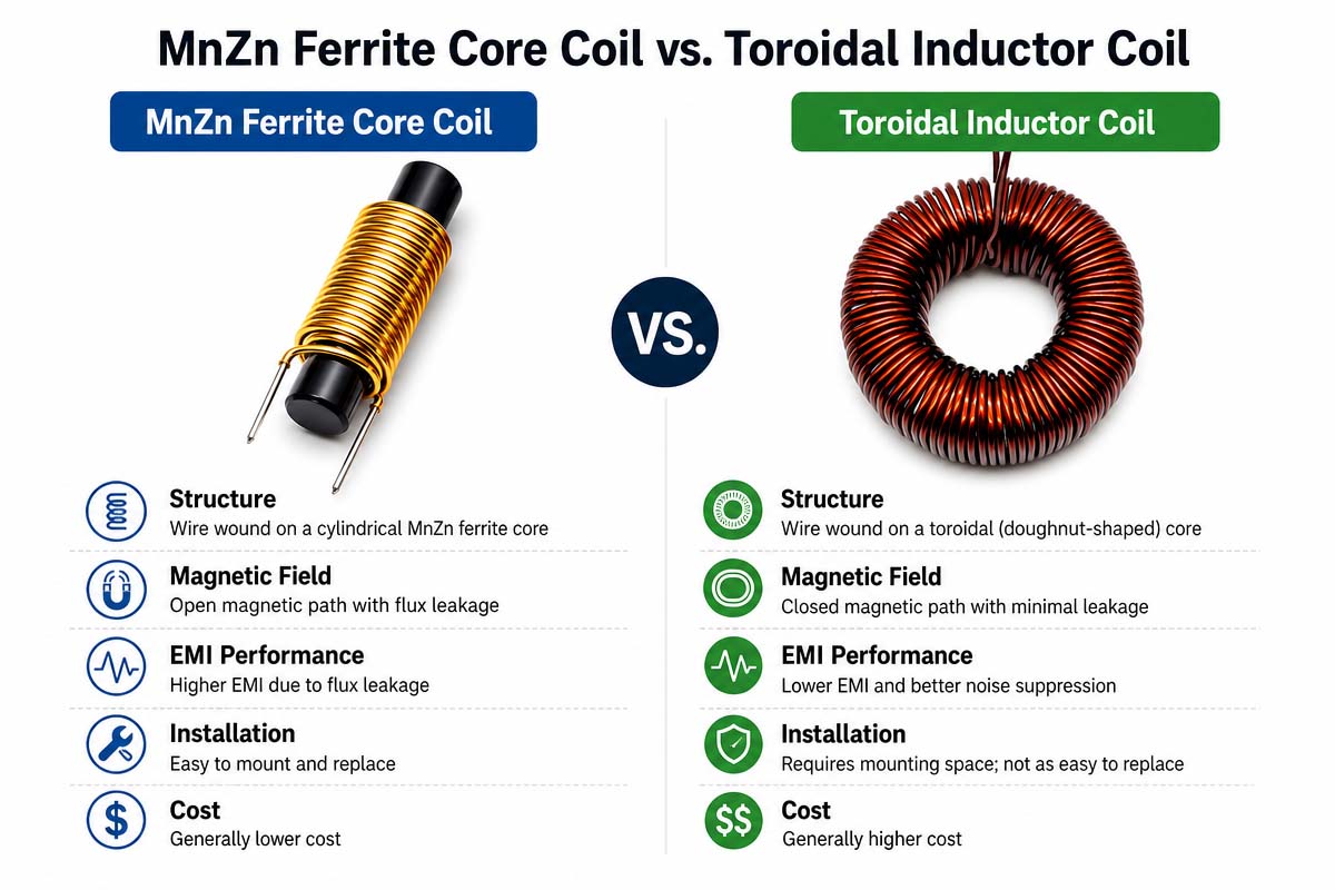 MnZn Ferrite Core vs Toroidal Inductor