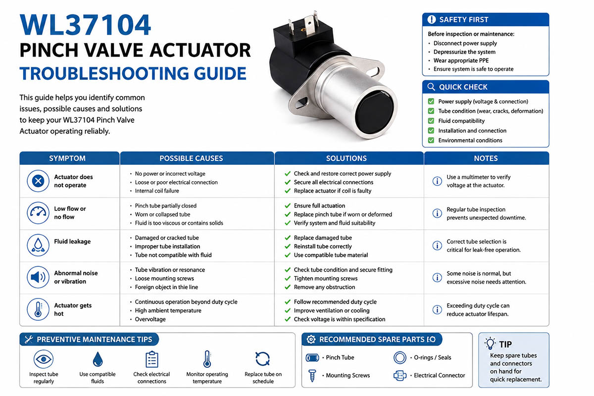 Pinch valve actuator Troubleshooting guide