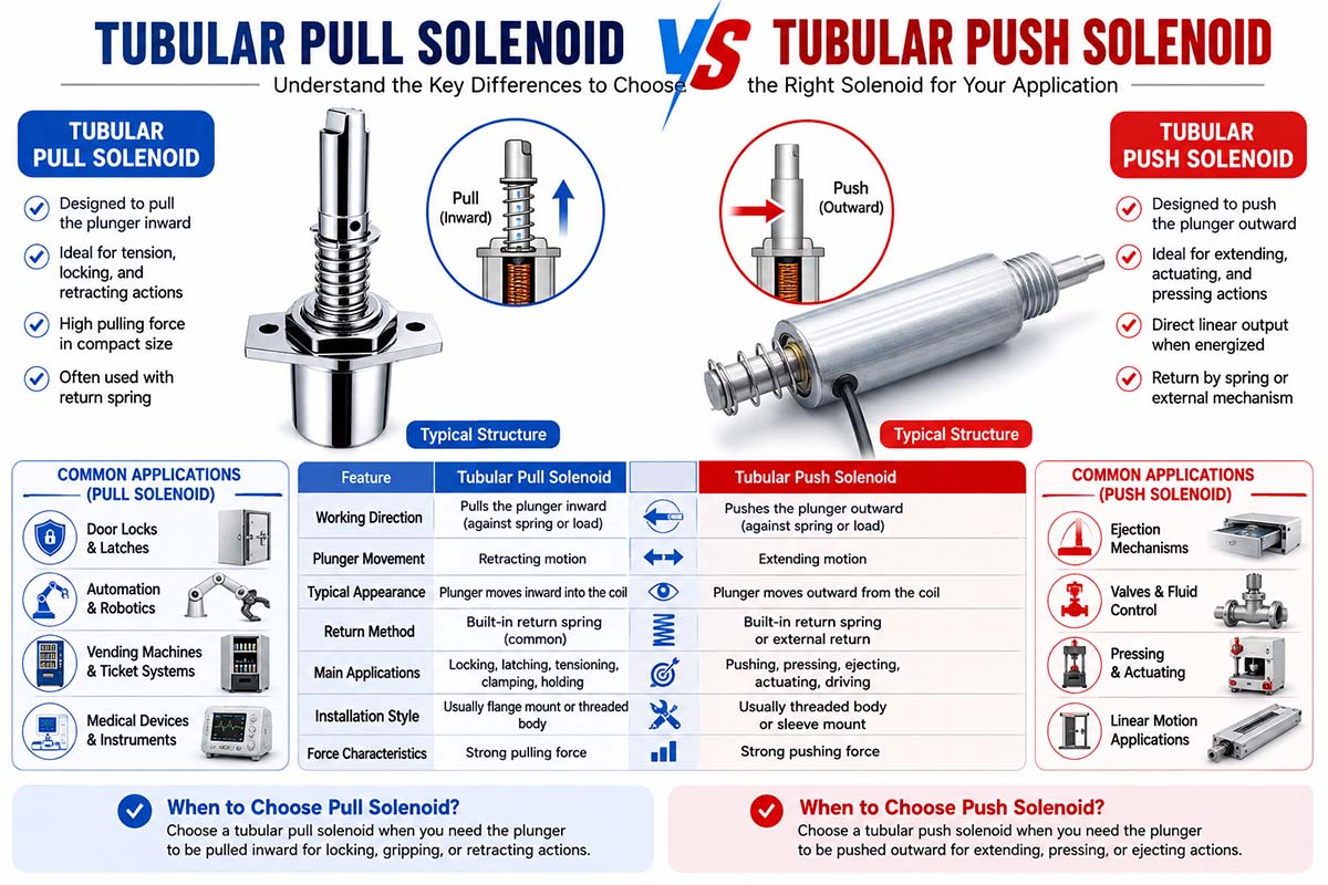Tubular Pull Solenoid vs. Tubular Push Solenoid