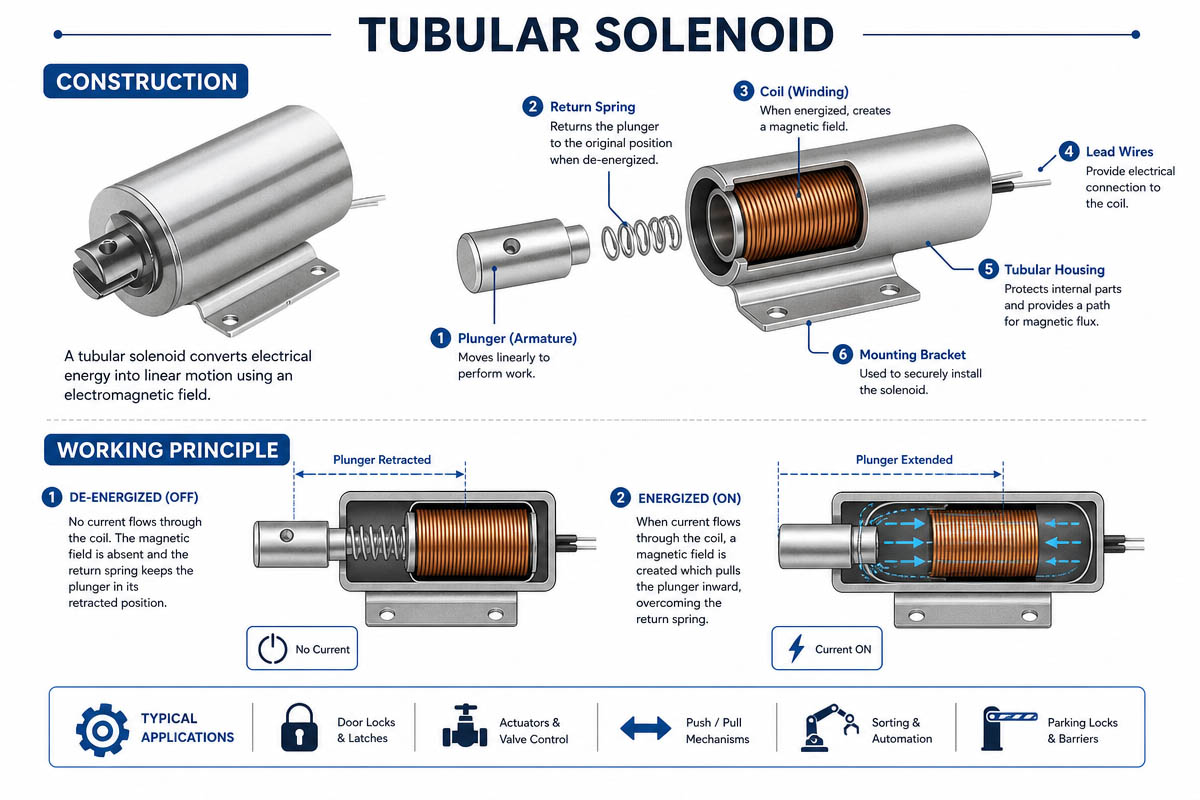 Tubular Solenoid Construction and Working Principle