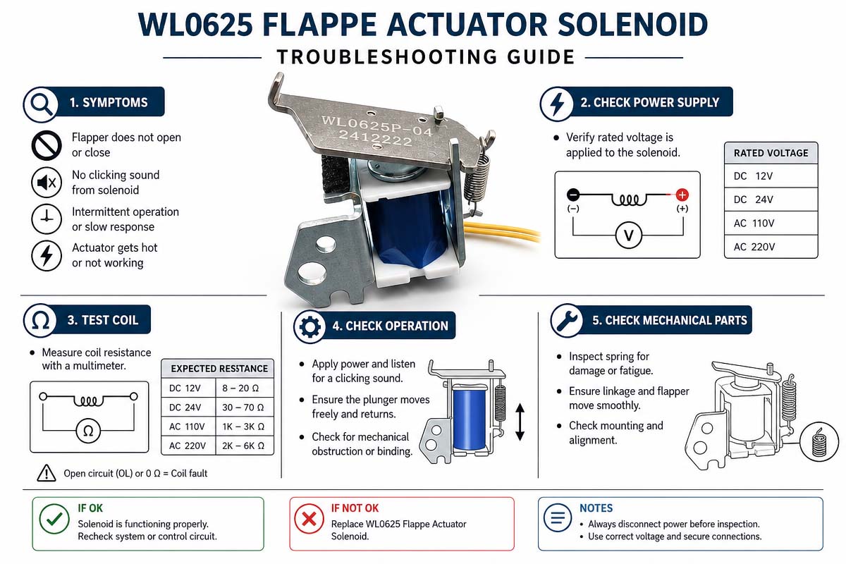 Torolàlana momba ny famahana olana amin'ny Solenoida Flapper Actuator WL0625