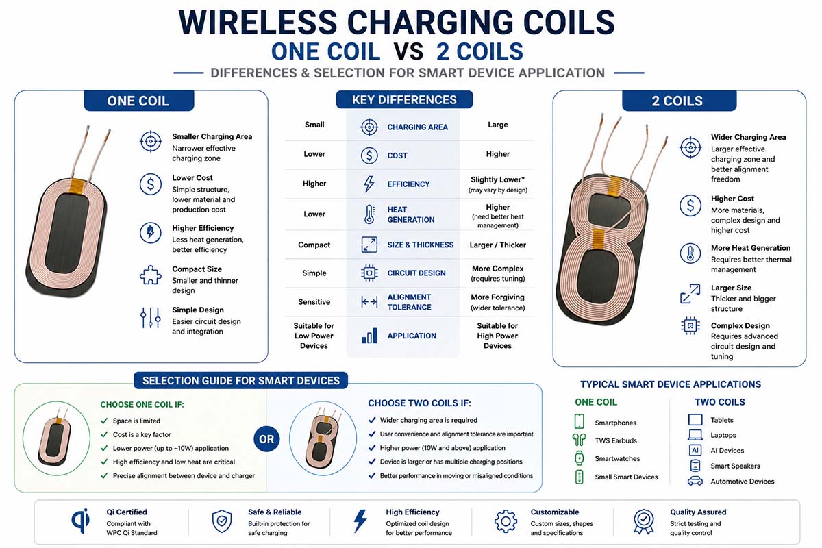 Wireless Charging Coirl - 1 Coil VS 2 Coils different and selection