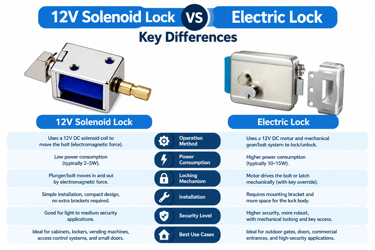 12V Solenoid Lock vs. Electric Lock Key Difference and Selection