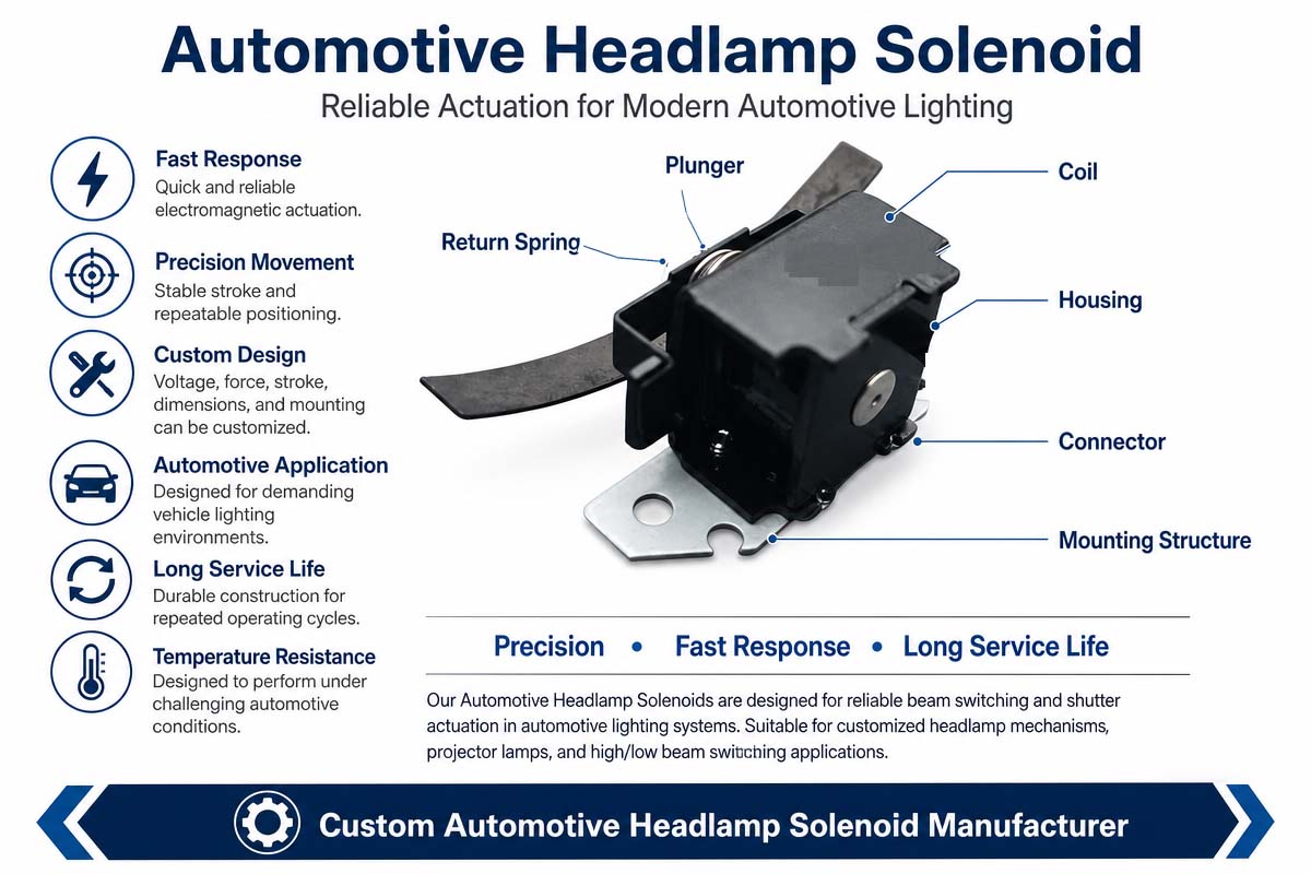 Automotive Headlamp Solenoid for Smart Vehicle Headlights