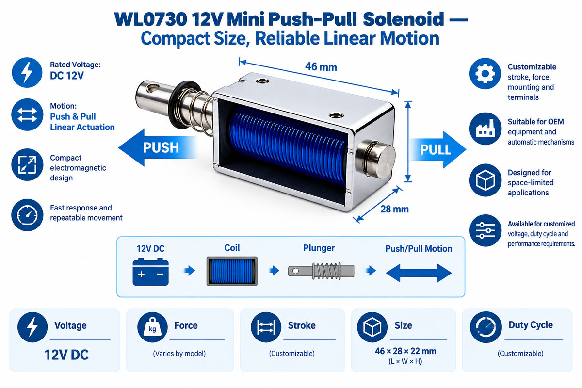 DC12V Mini Push Pull Solneoid Proudct Featuer Overview