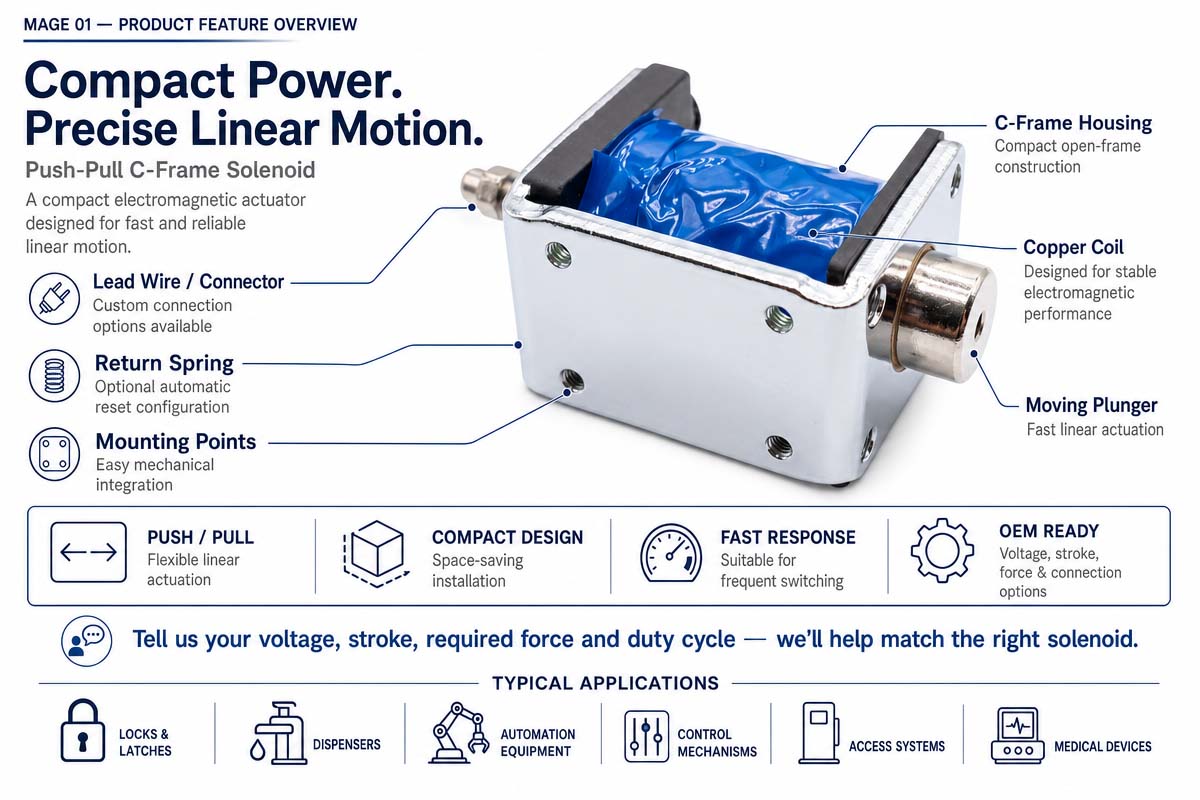 Push-Pull C Frame Solenoid for Office Automation solutions