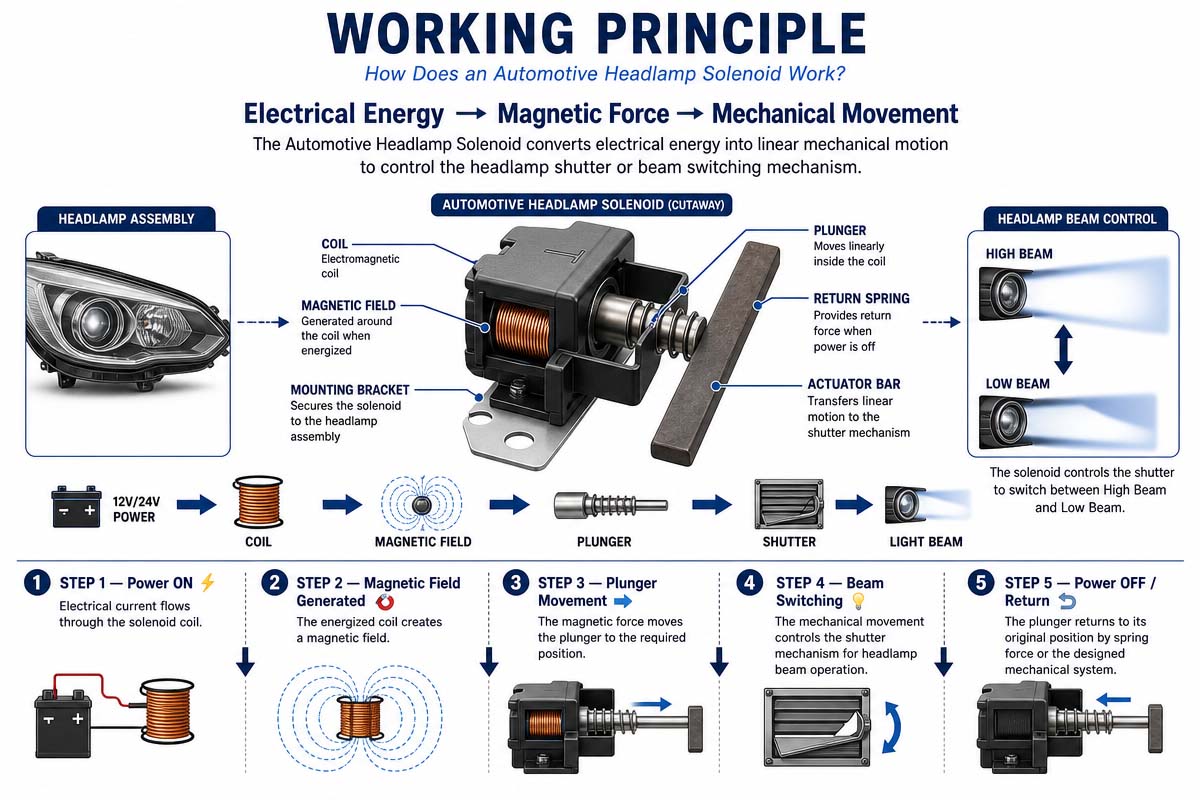 Automotive Headlamp Solenoid Working Principle Explained