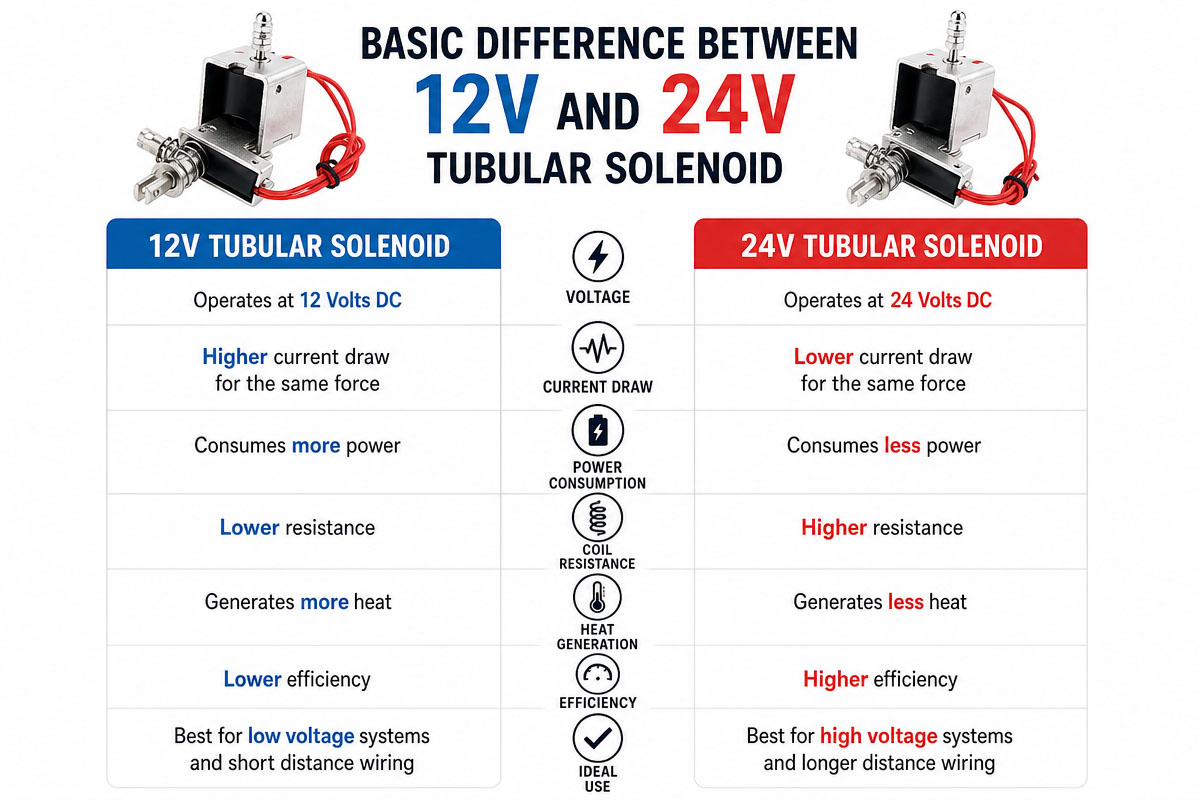 Na základě rozdílu mezi 12V a 24V trubkovým solenoidem