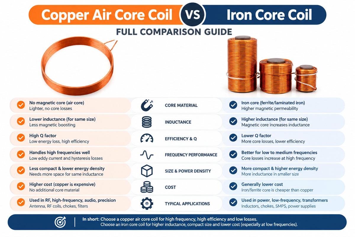 Copper Air Core Coil vs Iron Core Coil Comparison