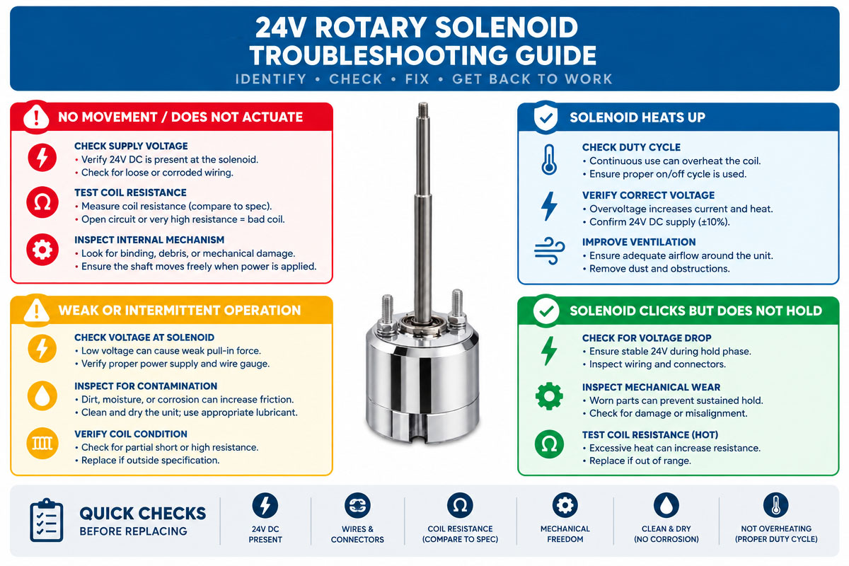 ustom DC 24V Rotary Solenoid Troubleshooting Guide