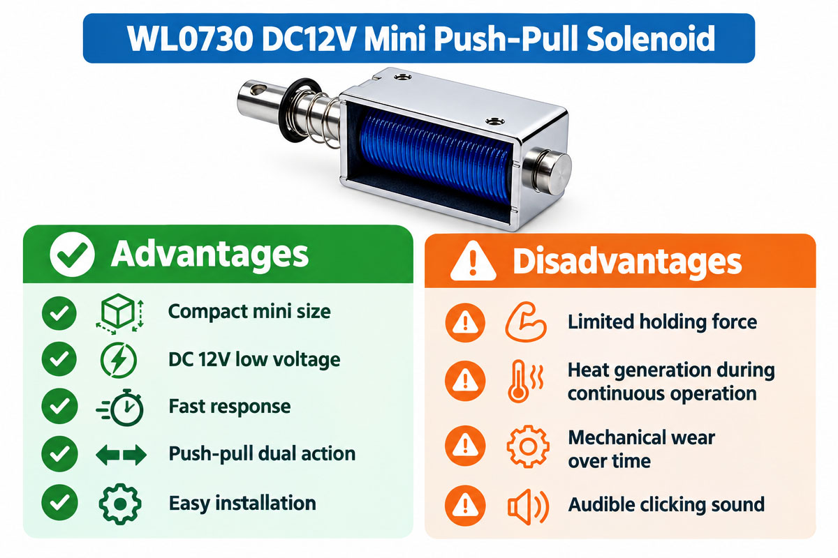 DC12V Mini Push Pull Solenoid Advantages and Disadvantages