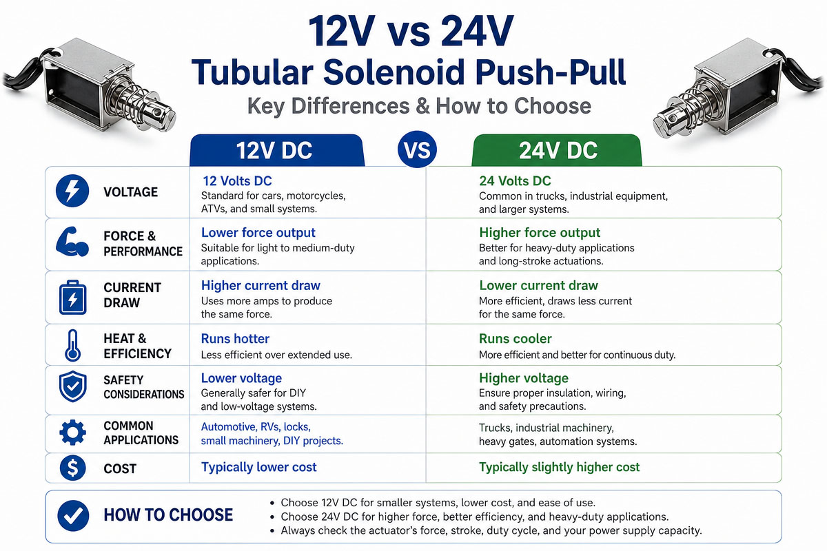 Často kladené otázky: 12V vs. 24V trubkový solenoid s push-pull funkcí