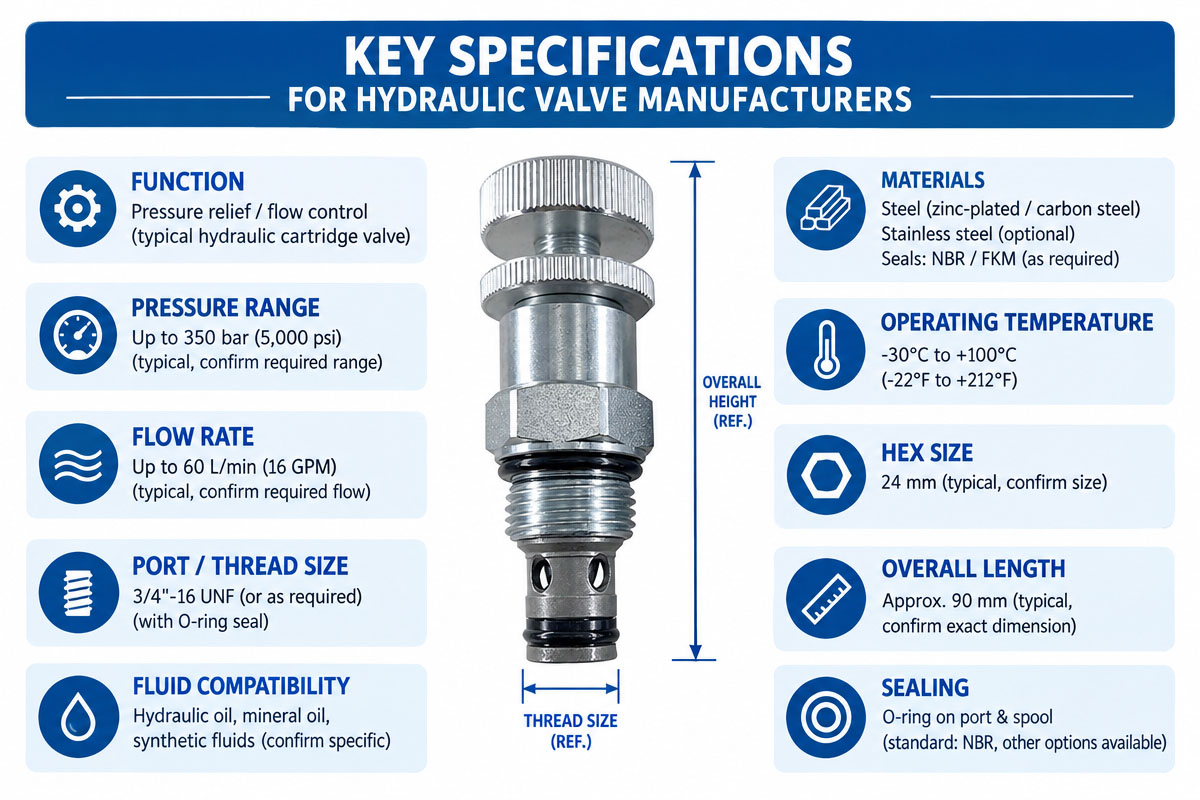 Key Specification that shuld offer for Hydraulic valve manfaucturer