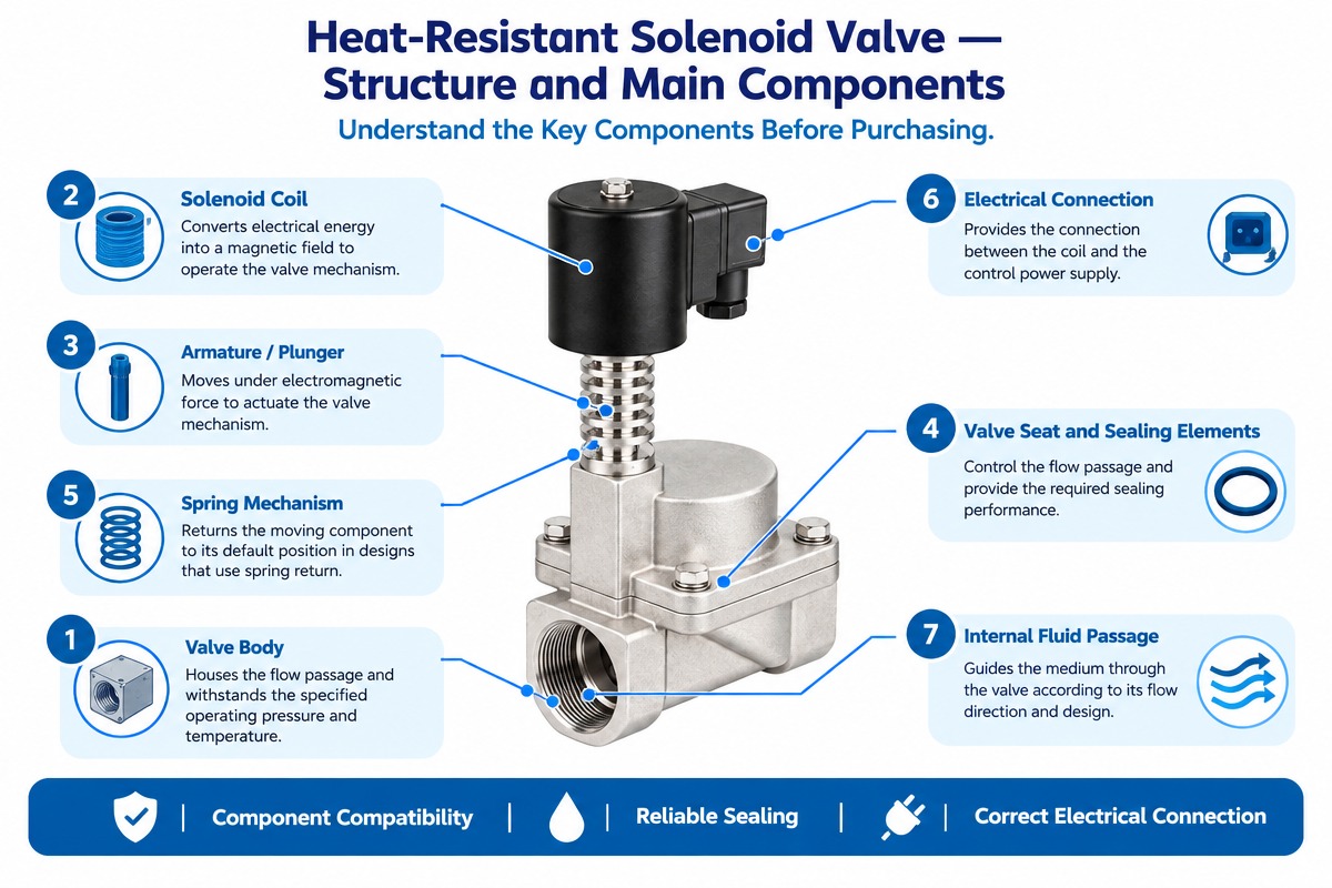 High Heat Solenoid Valve for Fluid Control Systems