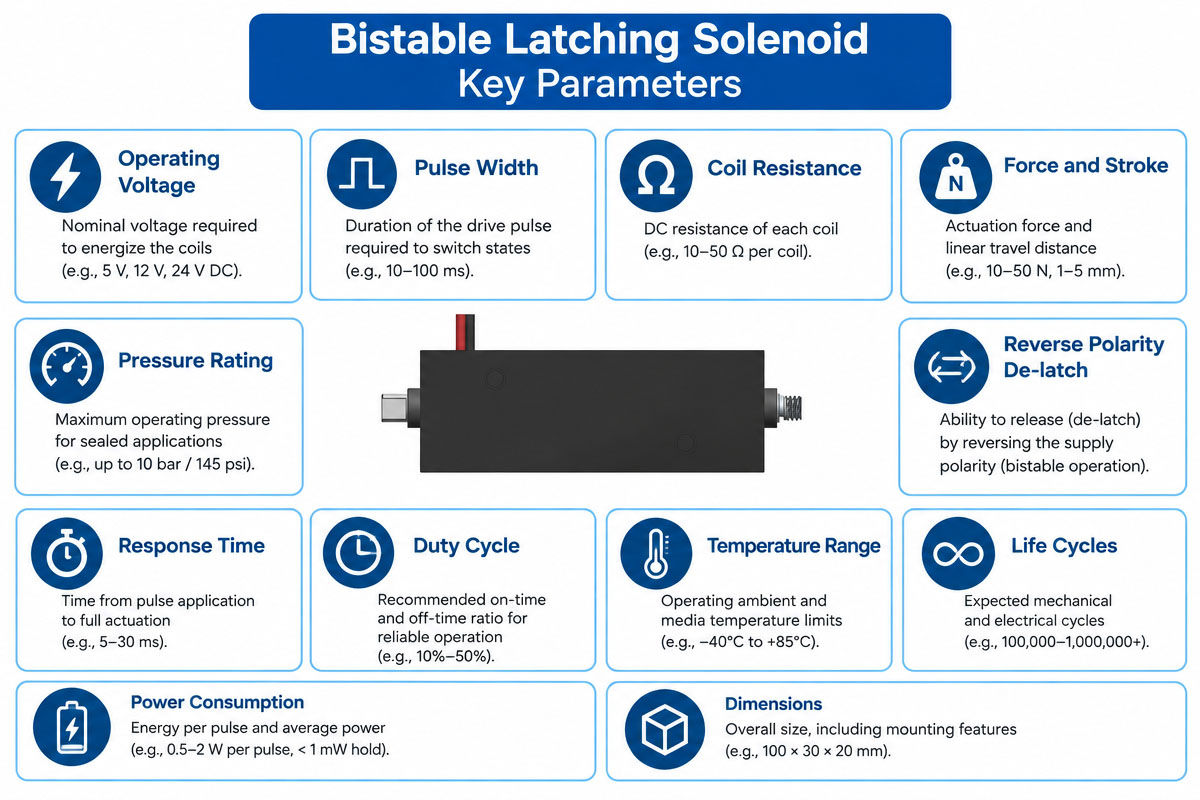 Mga Pangunahing Parameter ng Bistable Latching Solenoid RFQ sa Inhinyeriya