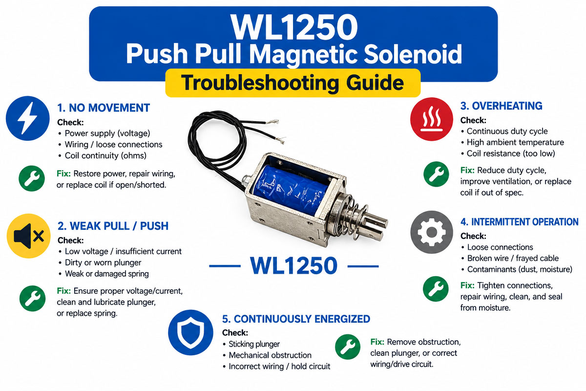 Custom Push-Pull Magnetic Solenoid Troubleshooting Guide