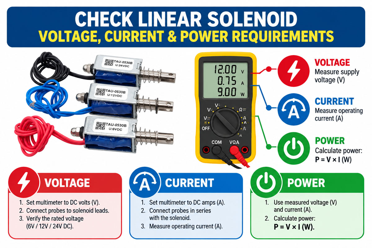 Linear Solenoid voltage, current, and force requirement