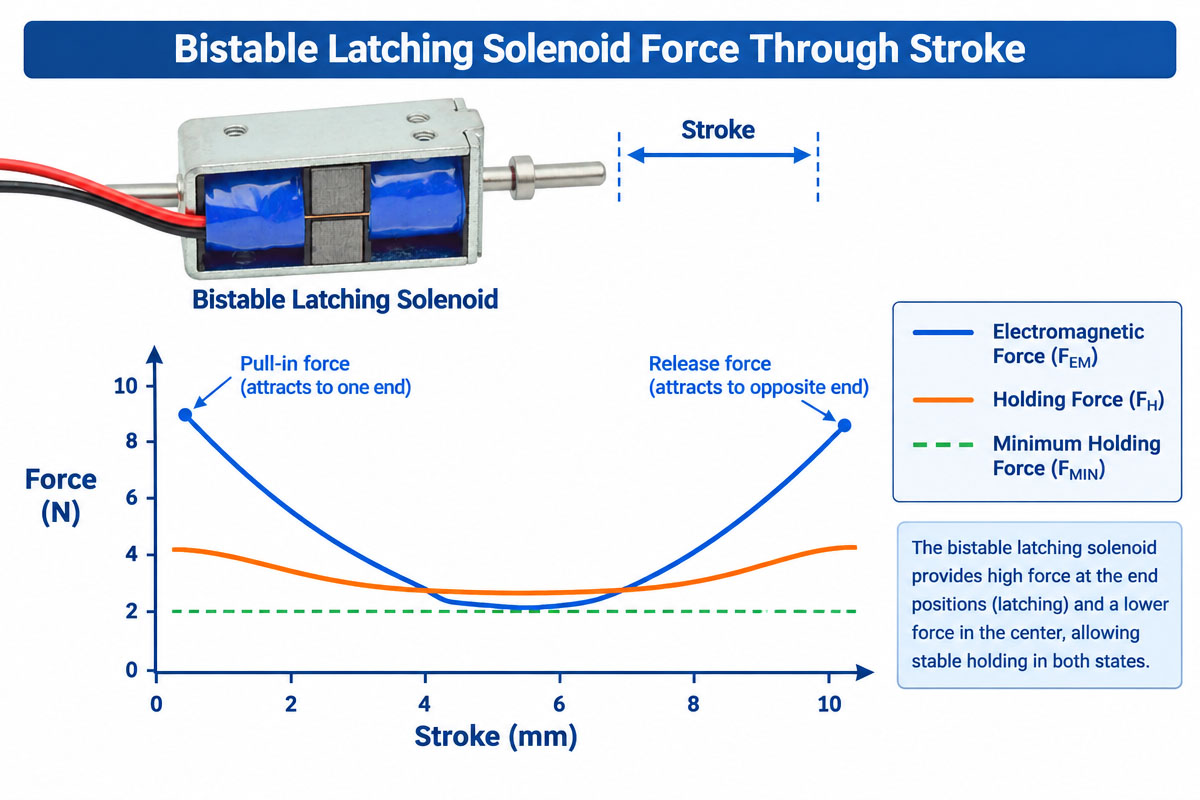 Siguraduhing ang force-stroke ng Bistable latching solenoid