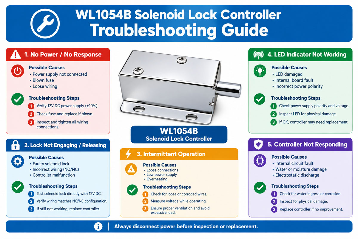 WL1054B Solenoid Lock Controller troubleshooting guide