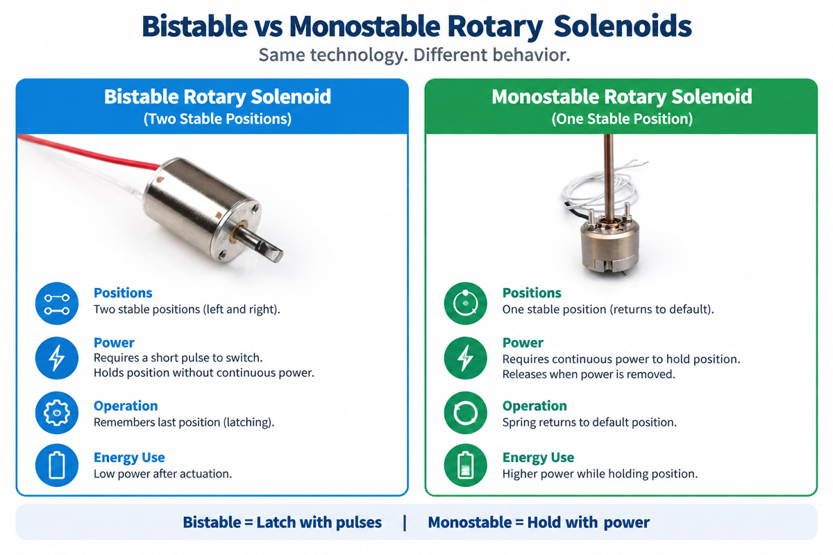 What is the difference between the Bistable vs Monostable Rotary Solenoids